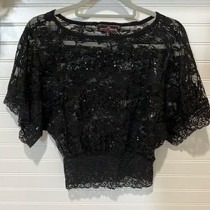 Black Sheer Floral Lace top with Sequin Detail